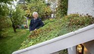 Bent C. Braskerud tester ut flere grønne tak på huset sitt og på inngangspartier.