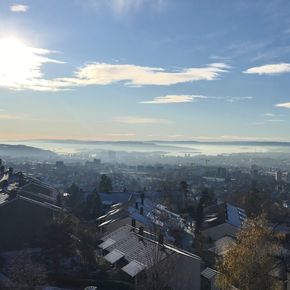 Skyline-bilde over Oslo. Tatt fra Akebakkeskogen i Oslo. Viser oversikt over byen og Oslofjorden.
