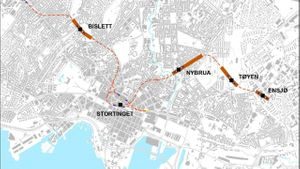 Kart over byggegroper og nye t-banestasjoner