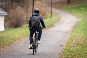 vintersykling: Einar på sykkelen, bakfra